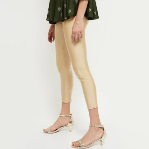 Women Gold-Coloured Solid Ankle-Length Leggings